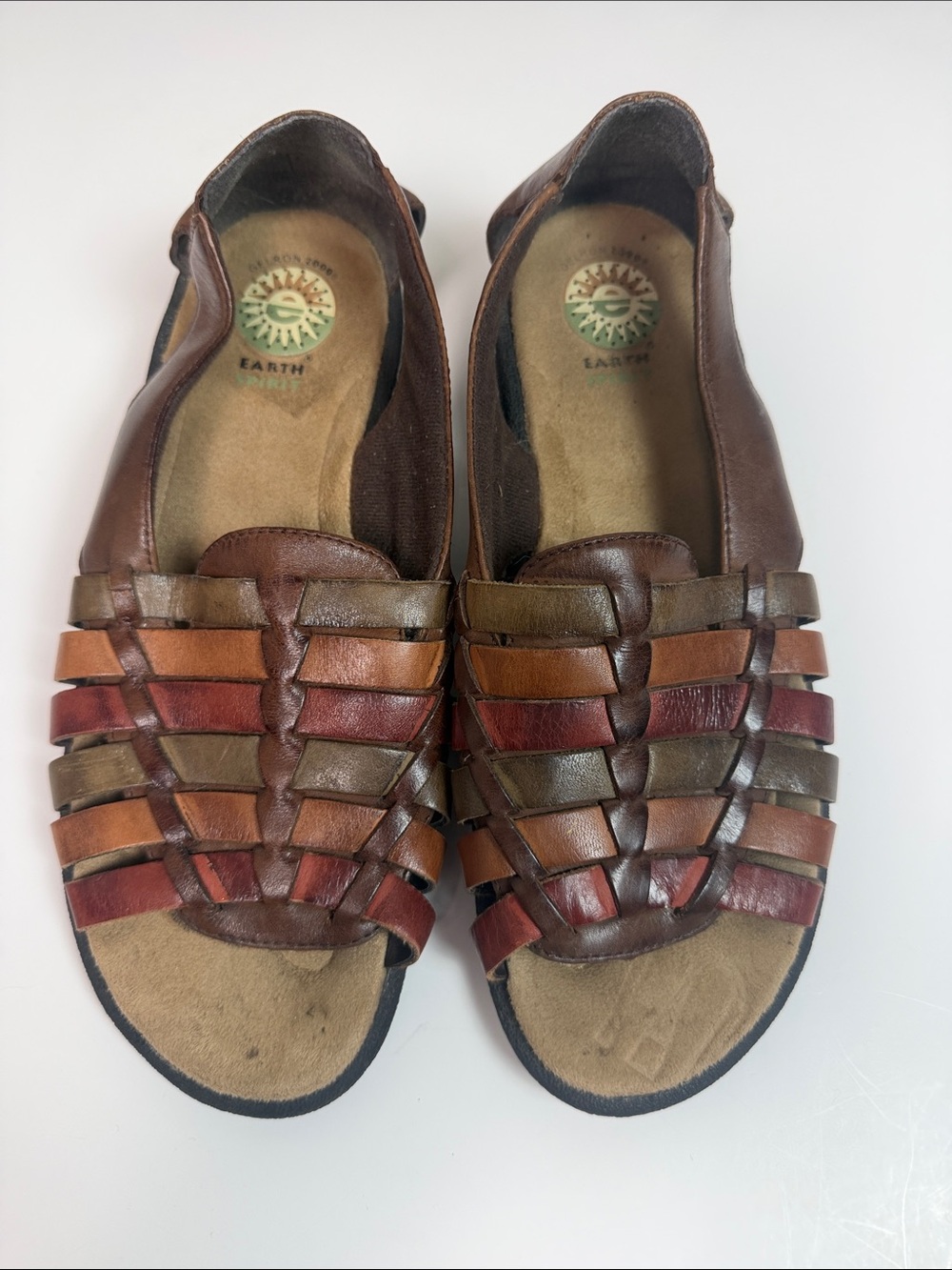 Earth Spirit Size 9 Brown Multicolor Woven Leather Huarache Sandals Boho - Picture 7 of 11